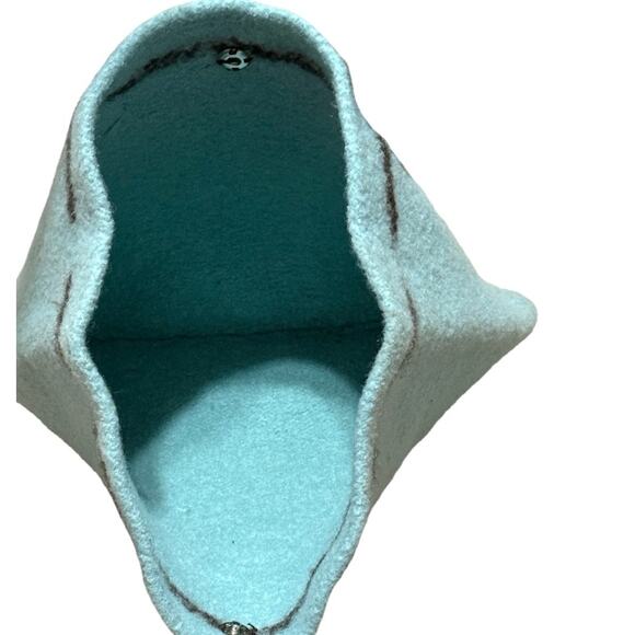 Vintage Robins Egg Blue & Brown Boiled Wool Purse Tote Bag Knit Soft Frowny Face - Picture 4 of 5